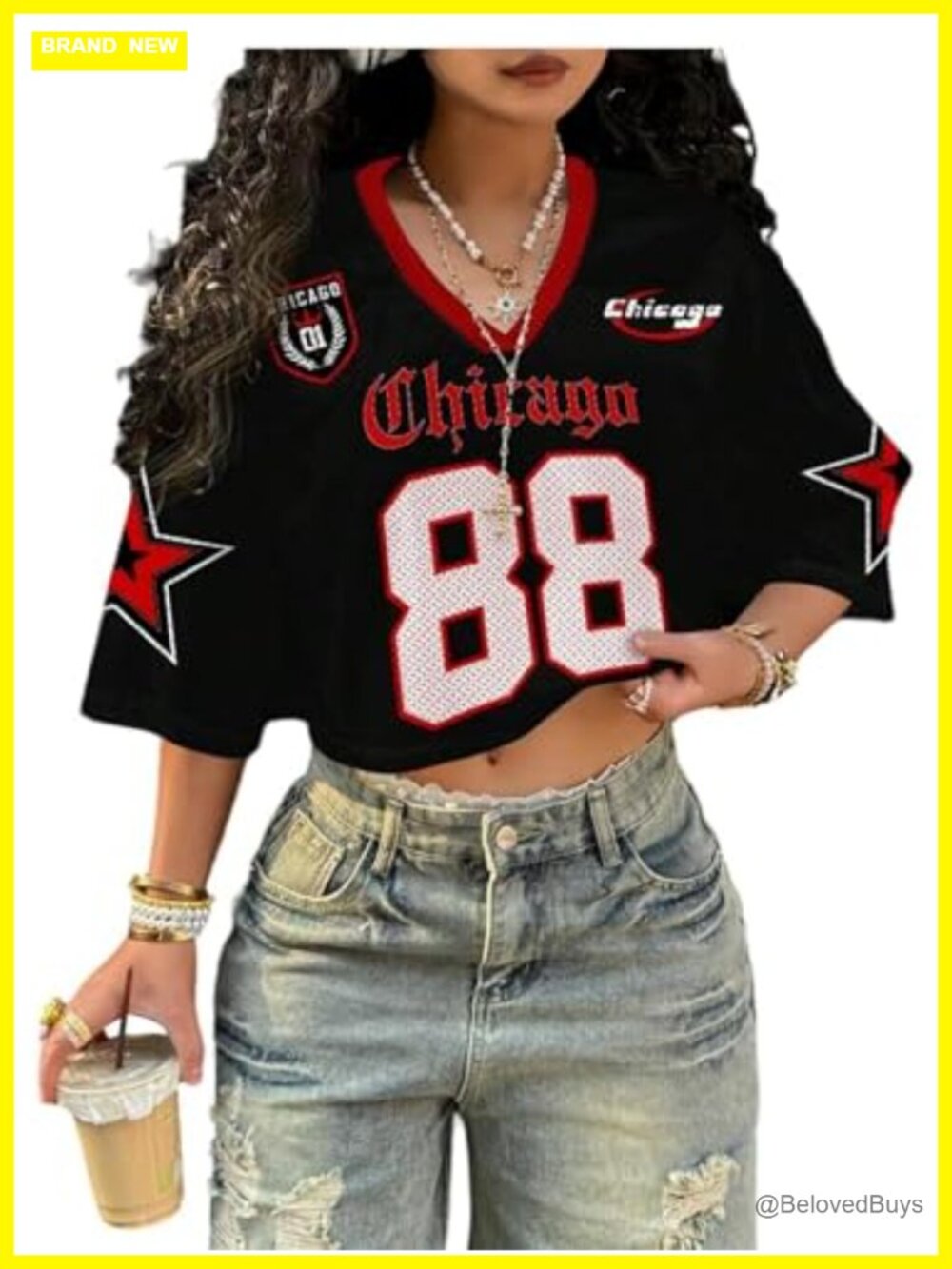Women's Number Graphic Short Sleeve V Neck Crop Jersey Tee
